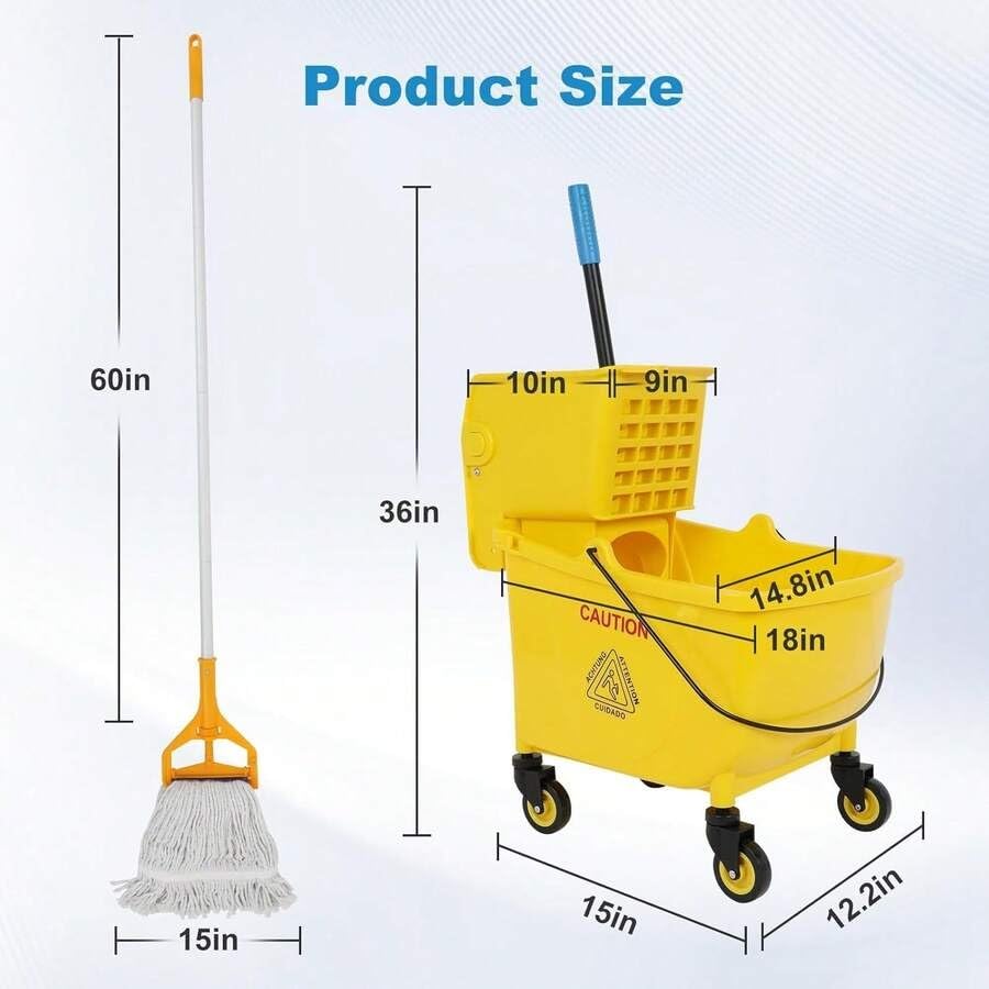 Commercial Mop Bucket with Drain and Wringer 35 Quart Yellow G54592