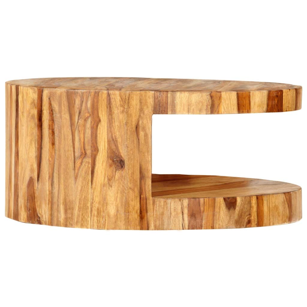 Sheesham Wood Round Coffee Table with Storage Shelf R600