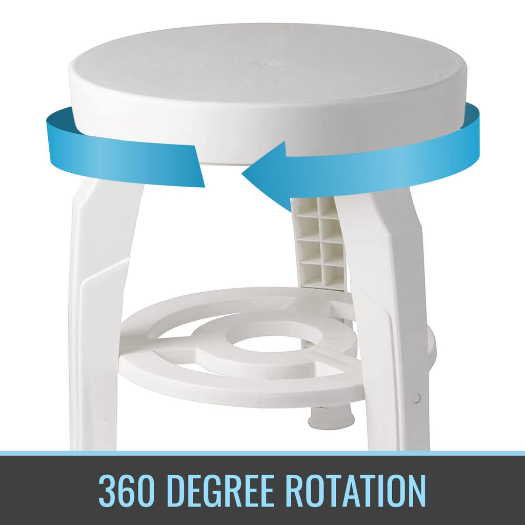 White Swivel Shower Stool Seat with Storage Shelf D582