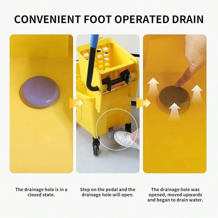 Commercial Mop Bucket with Drain and Wringer 35 Quart Yellow G54592