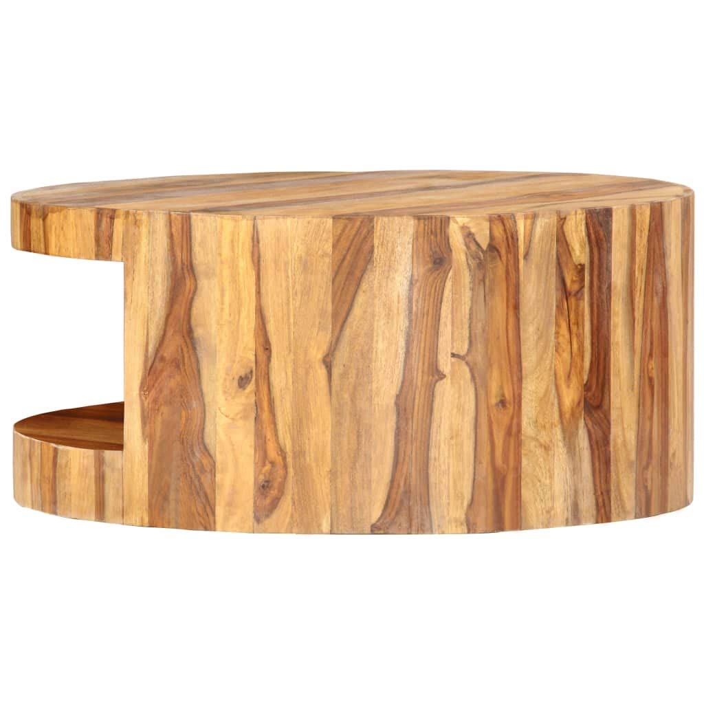 Sheesham Wood Round Coffee Table with Storage Shelf R600