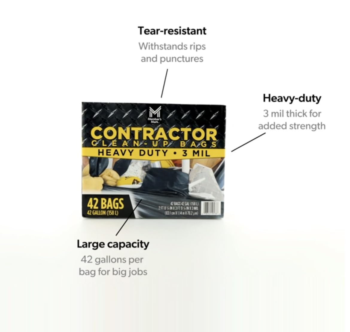 Commercial Contractor Clean-Up Trash Bags 42 gal. 42 ct. K3380