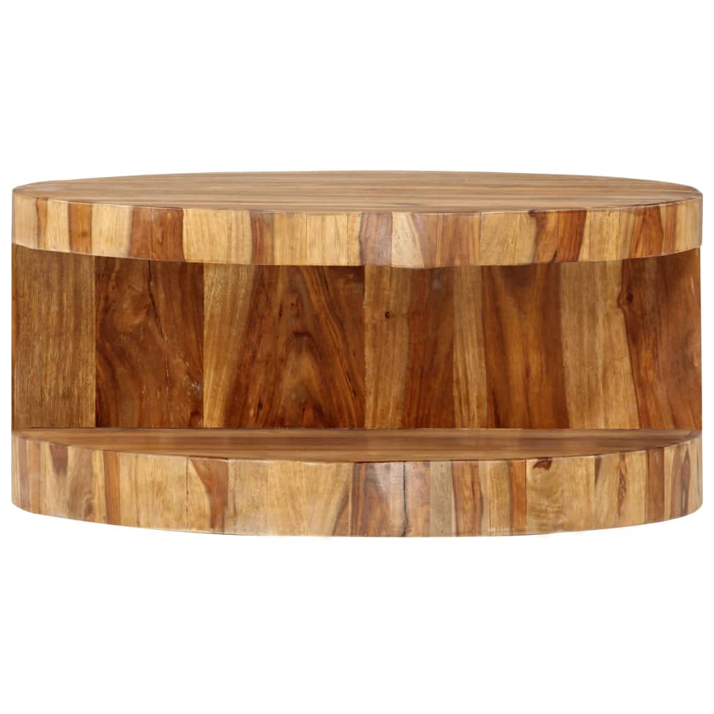 Sheesham Wood Round Coffee Table with Storage Shelf R600