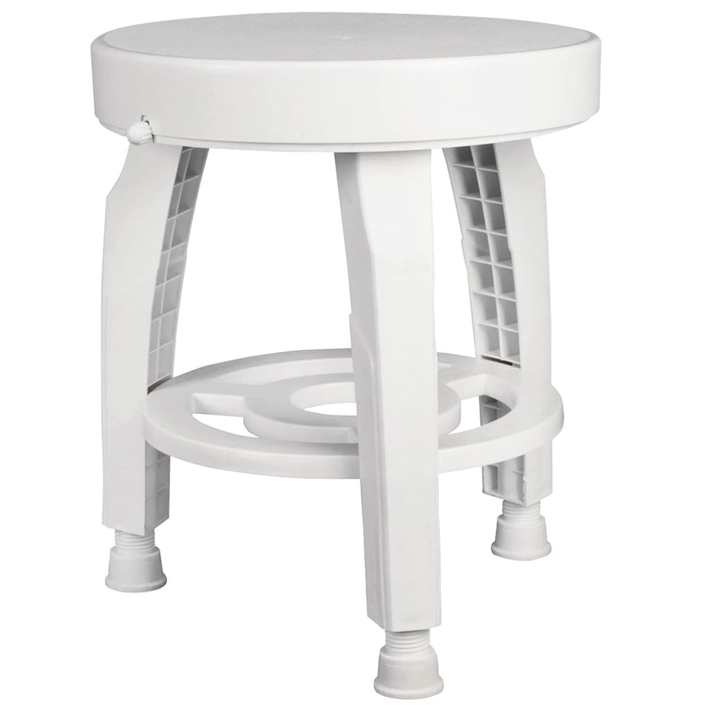 White Swivel Shower Stool Seat with Storage Shelf D582