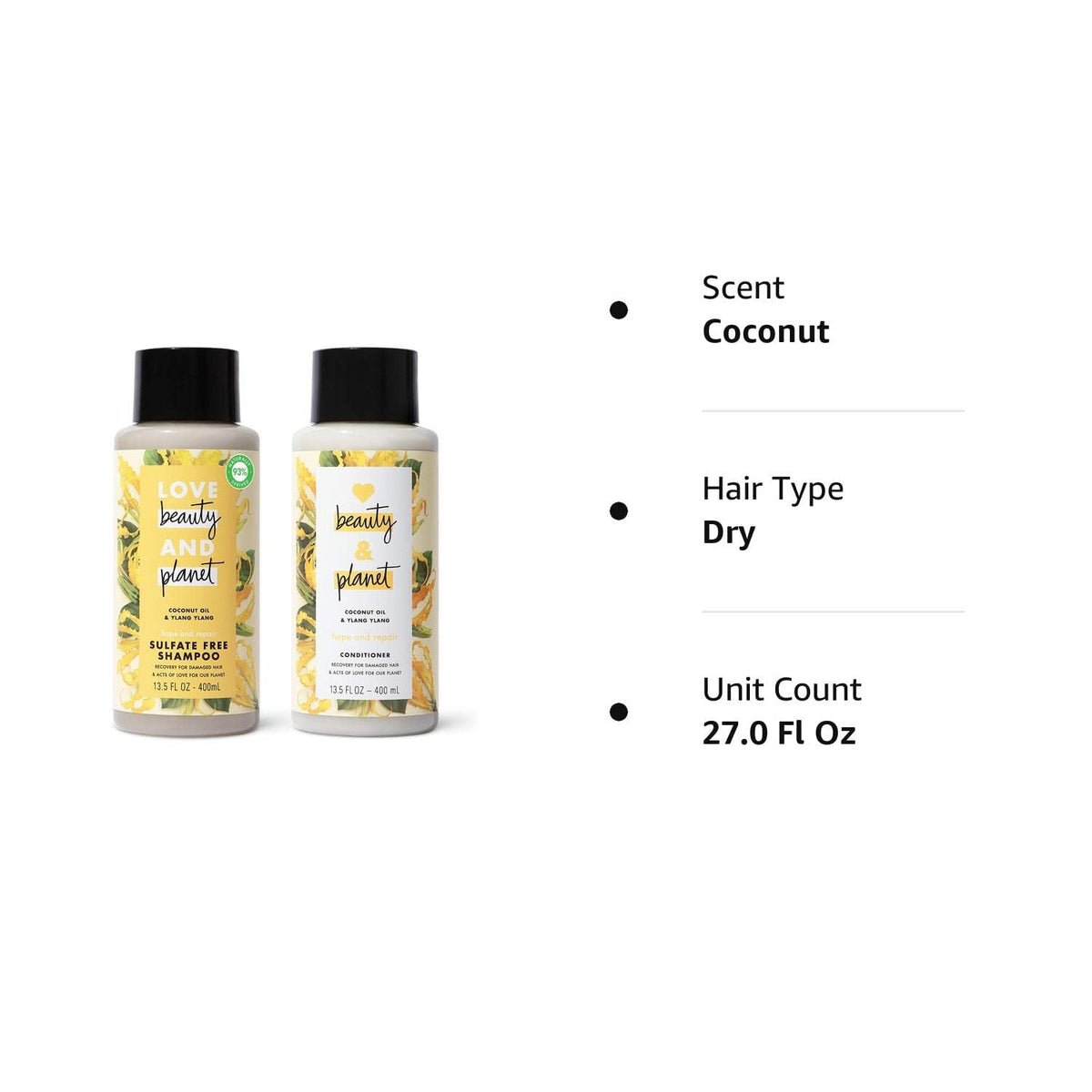Coconut Oil & Ylang Shampoo and Conditioner 2 Count 13.5 oz W750643