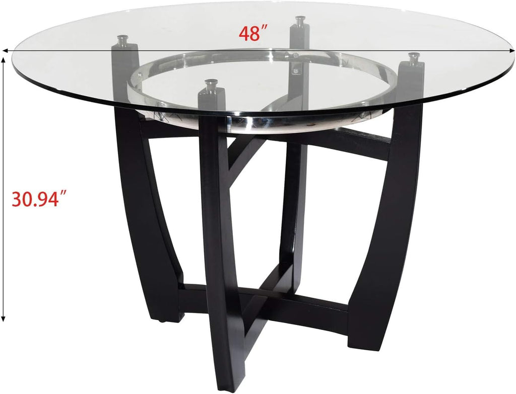 48" Glass Dining Table Set with 4 PU Leather Chairs T834886