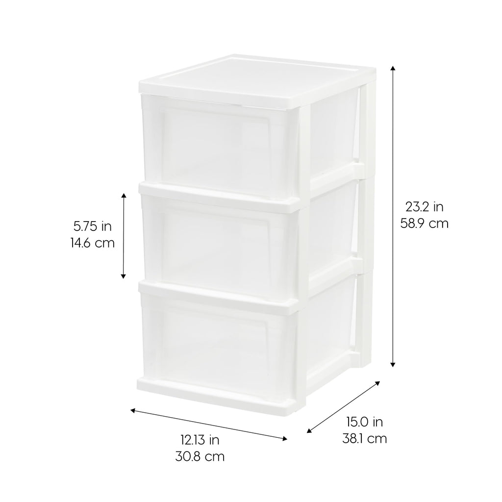 3 Drawer Slim Narrow Storage Organizer 2-Pack White Clear I39247