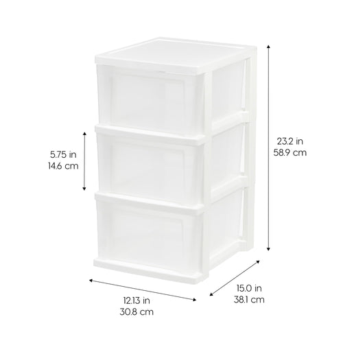 3 Drawer Slim Narrow Storage Organizer 2-Pack White Clear I39247