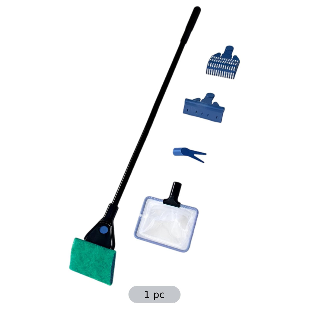 5-in-1 Aquarium Cleaning Kit with Algae Scraper Gravel Rake Fish Net Plant Clamp Brush I168589