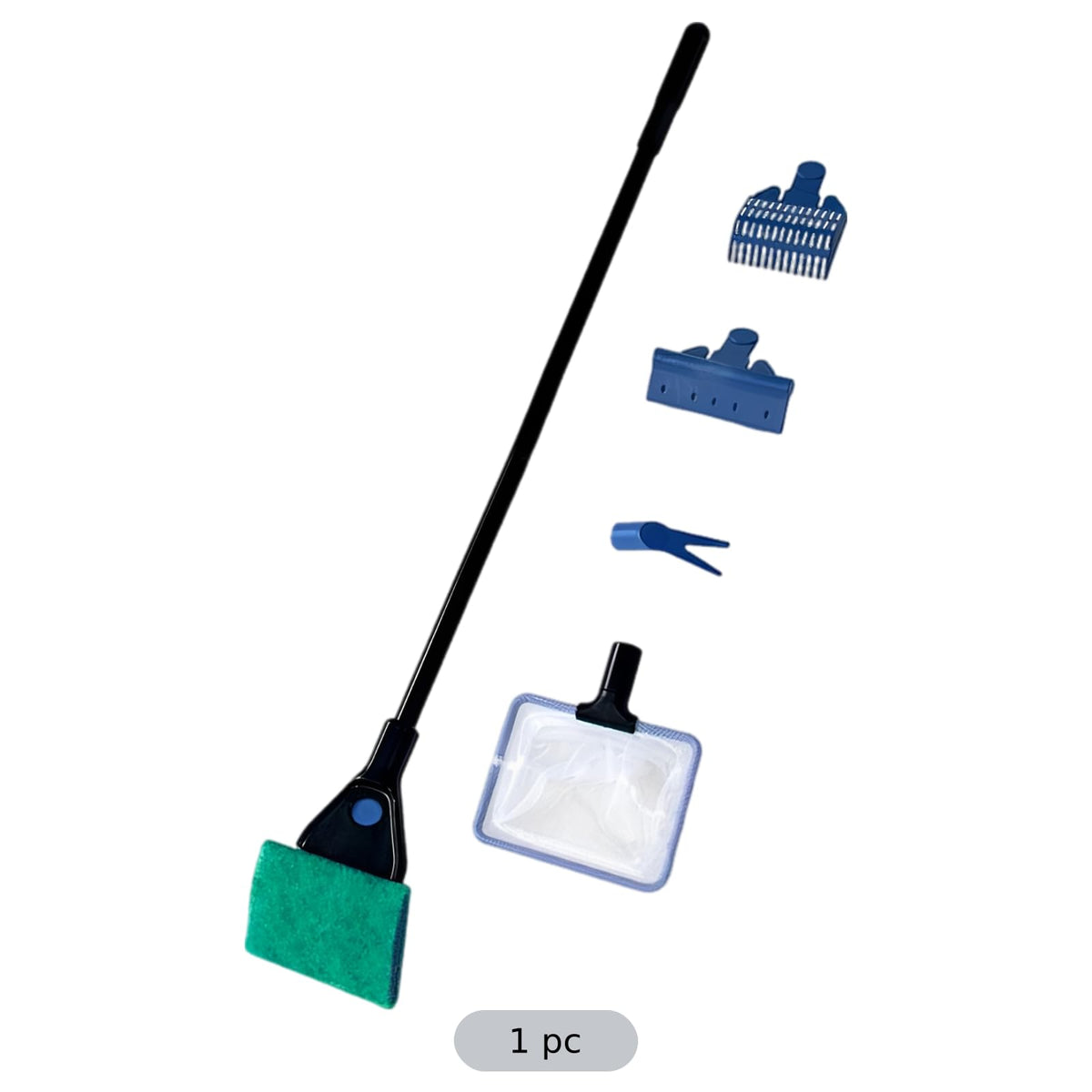 5-in-1 Aquarium Cleaning Kit with Algae Scraper Gravel Rake Fish Net Plant Clamp Brush I168589