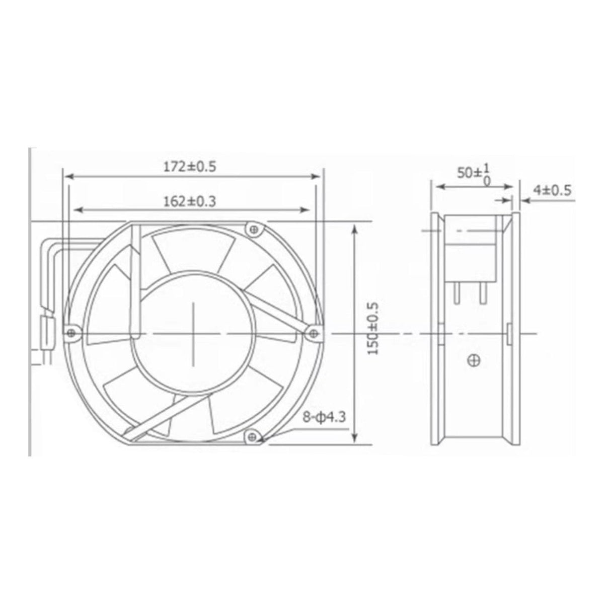 172mm x 150mm x 51mm 24V Cooling Fan T45590
