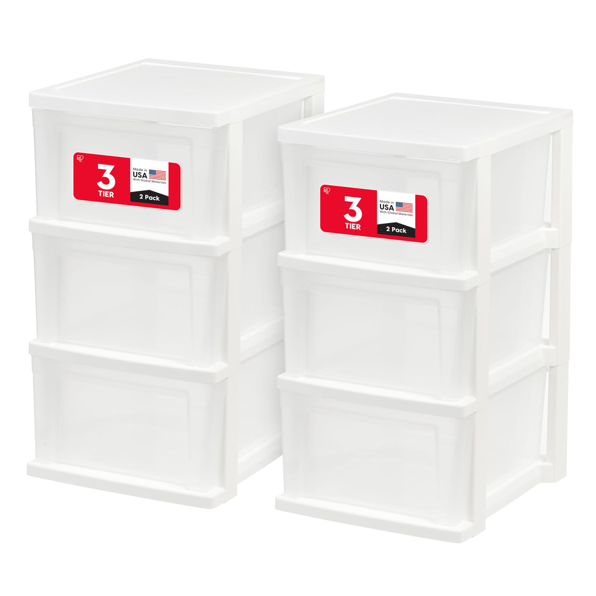 3 Drawer Slim Narrow Storage Organizer 2-Pack White Clear I39247