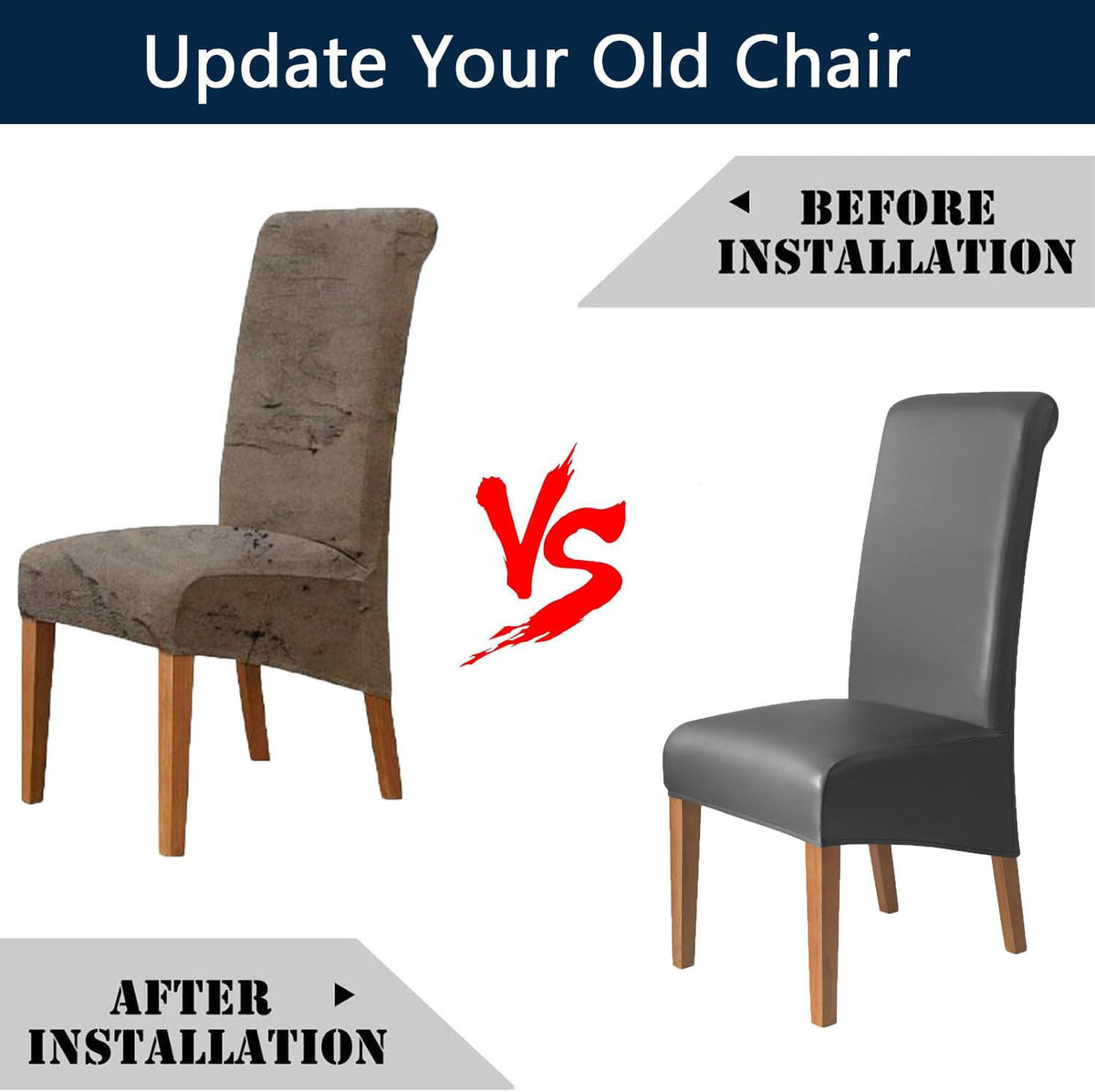 Waterproof PU Leather High Back Dining Chair Covers Set of 2 W797182