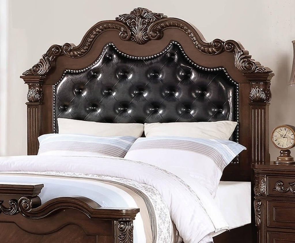 California King Faux Leather Tufted Cherry Wood Sleigh Bed Frame E222