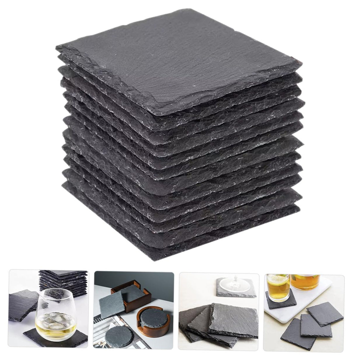 12pcs Natural Stone Coasters Non-Slip Drink Set J3479