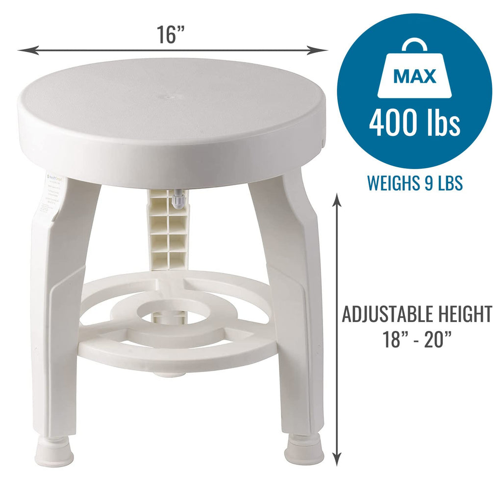 White Swivel Shower Stool Seat with Storage Shelf D582