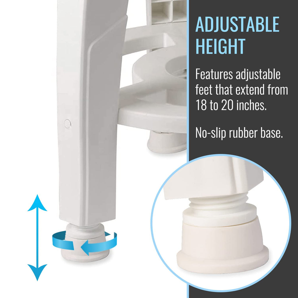 White Swivel Shower Stool Seat with Storage Shelf D582