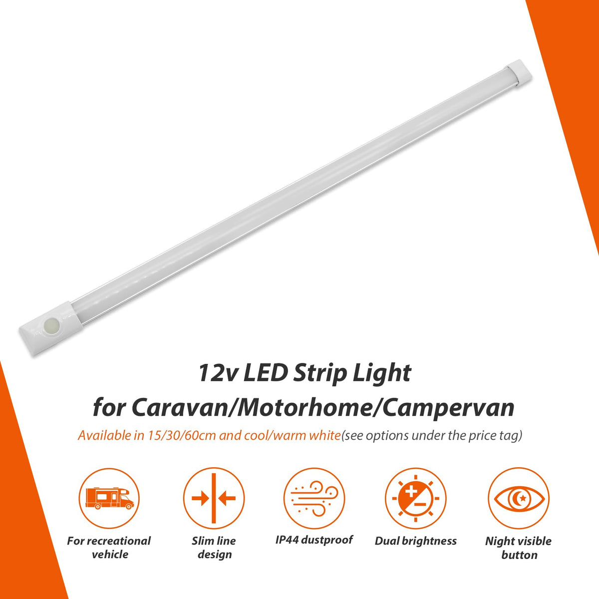 12volt DC LED Under Cabinet Strip Light, Warm White, with Switch, 23.6 inch C3815