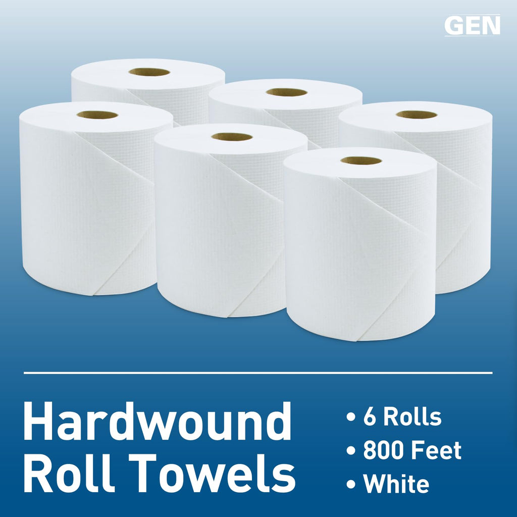 White Hardwound Roll Towels, 8-Inch x 800 ft, 6 Rolls D770
