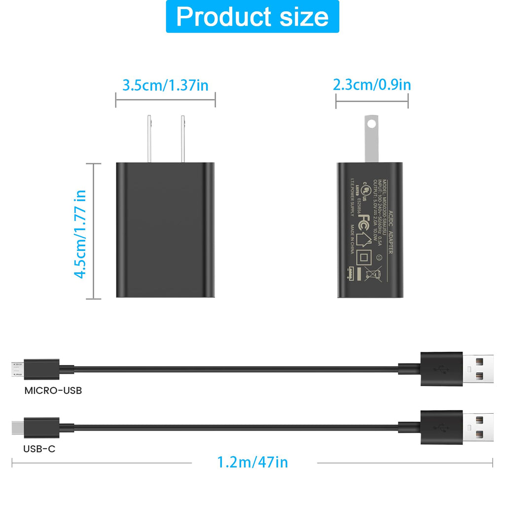 2A Power Adapter with USB Type-C and Micro USB Cables H4572