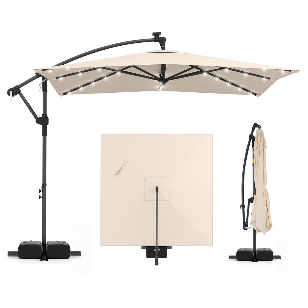 8x8 FT Solar Square Offset Cantilever Umbrella with Base O773275