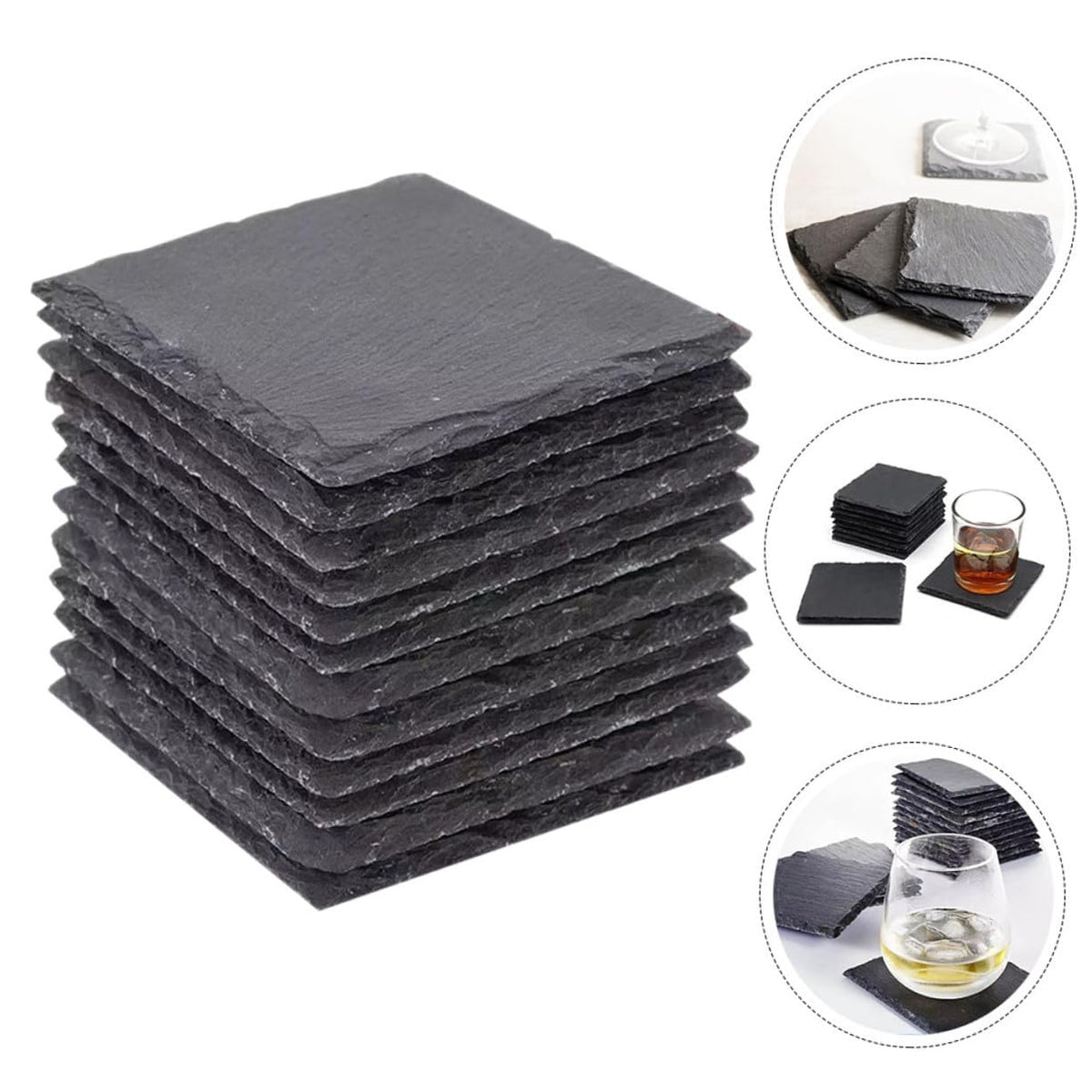 12pcs Natural Stone Coasters Non-Slip Drink Set J3479