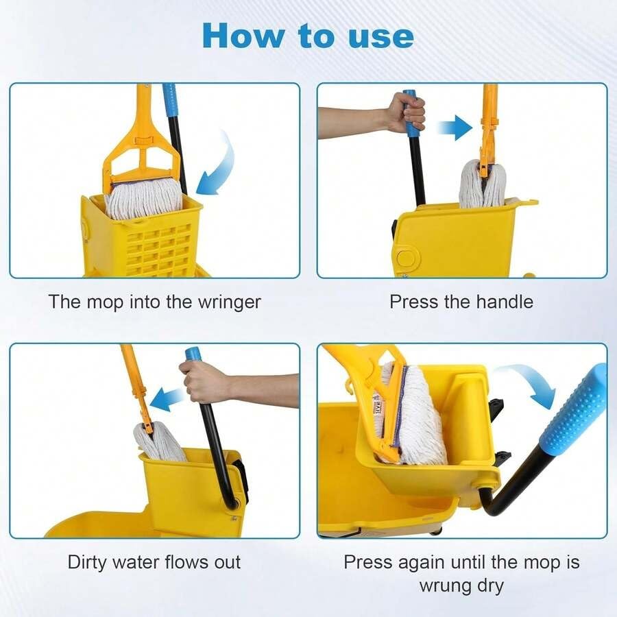 Commercial Mop Bucket with Drain and Wringer 35 Quart Yellow G54592