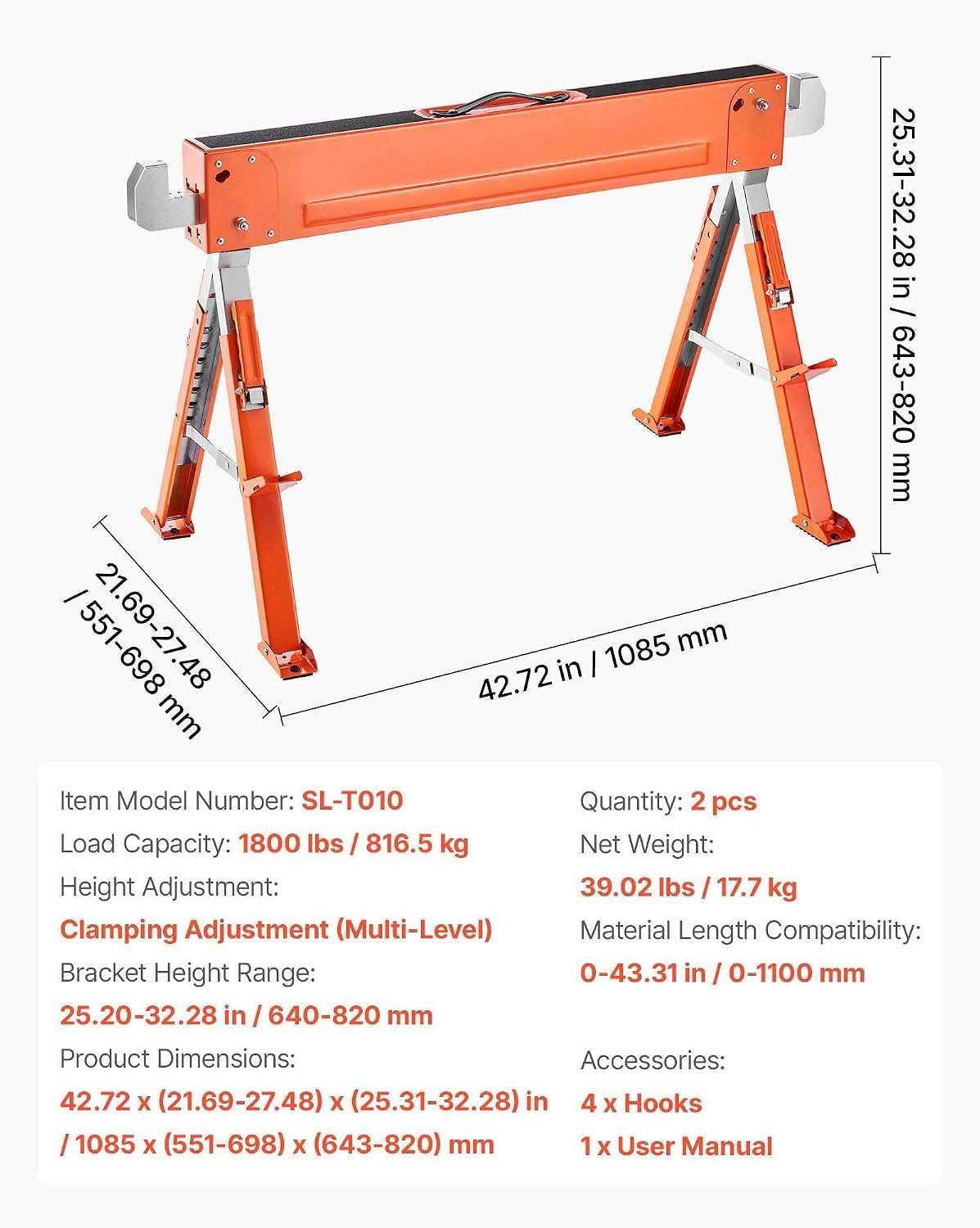 2-Pack Adjustable Folding Saw Horses D420834