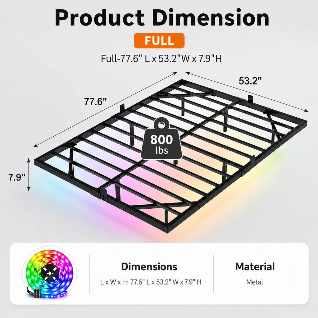 Full Size Floating Bed Frame with LED Lights M199