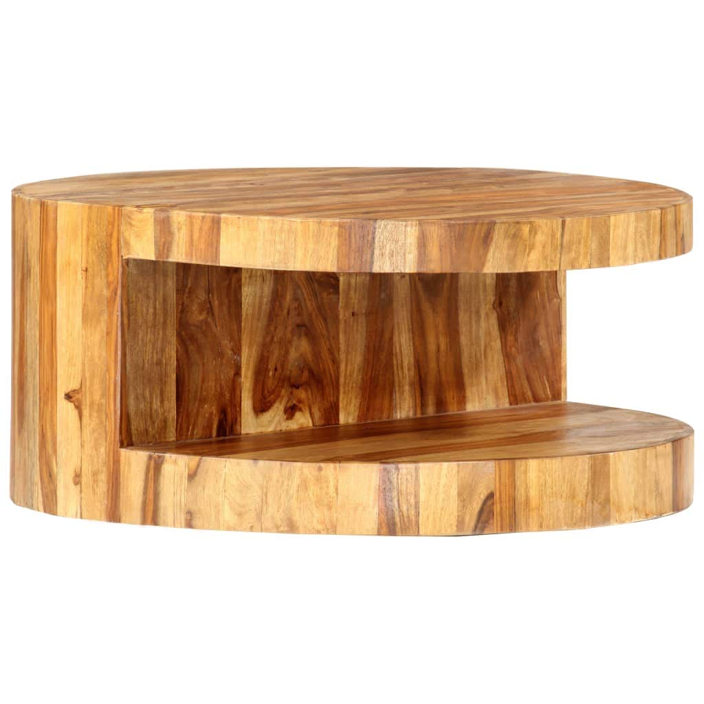 Sheesham Wood Round Coffee Table with Storage Shelf R600