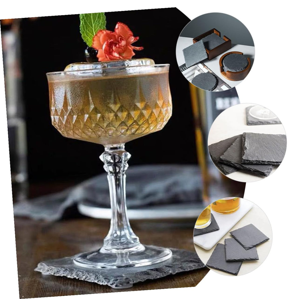 12pcs Natural Stone Coasters Non-Slip Drink Set J3479