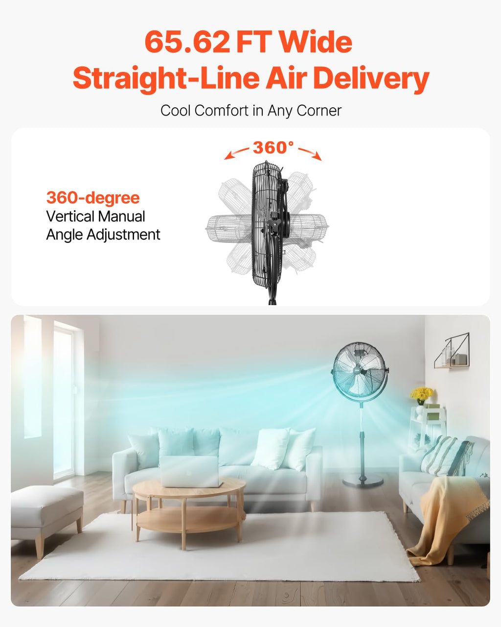 20 Inch 3 Speed Adjustable Height Pedestal Fan B15604