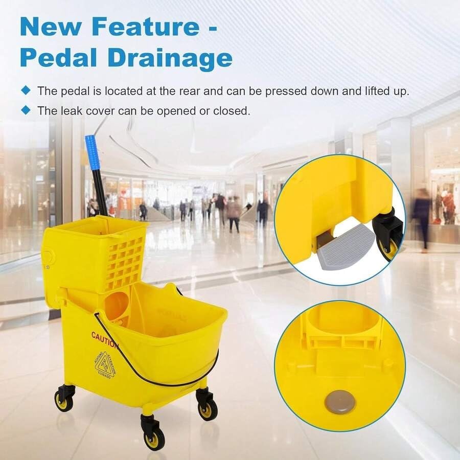 Commercial Mop Bucket with Drain and Wringer 35 Quart Yellow G54592