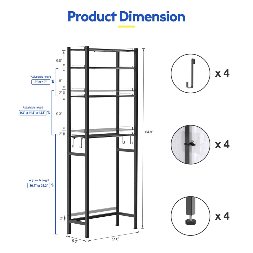 4 Tier Over The Toilet Storage Rack Black U334