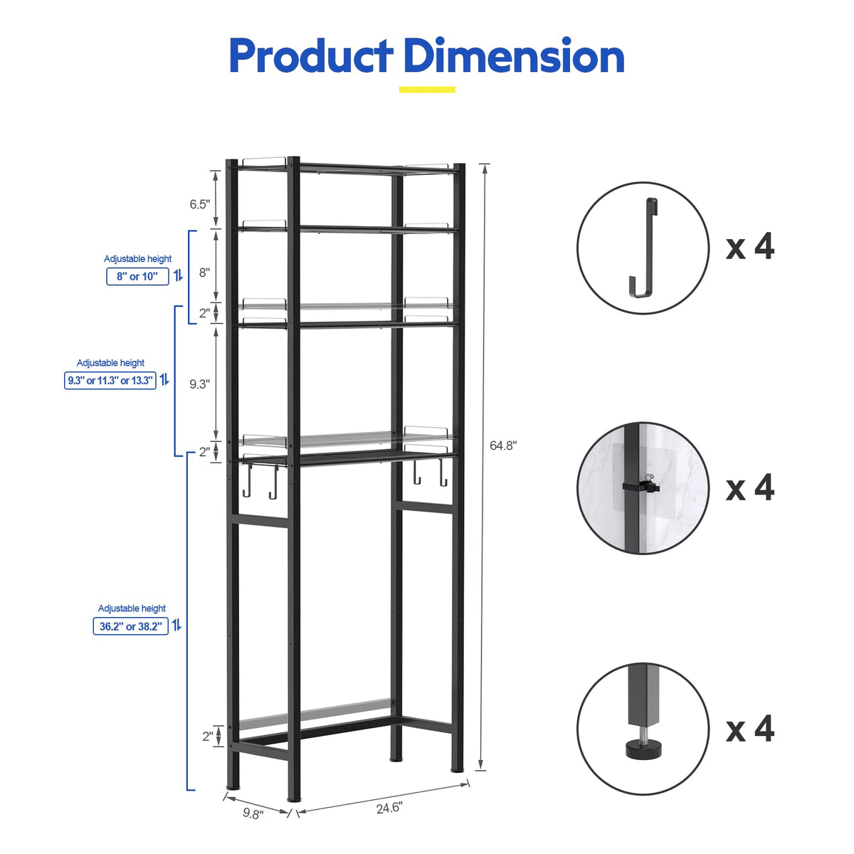 4 Tier Over The Toilet Storage Rack Black U334