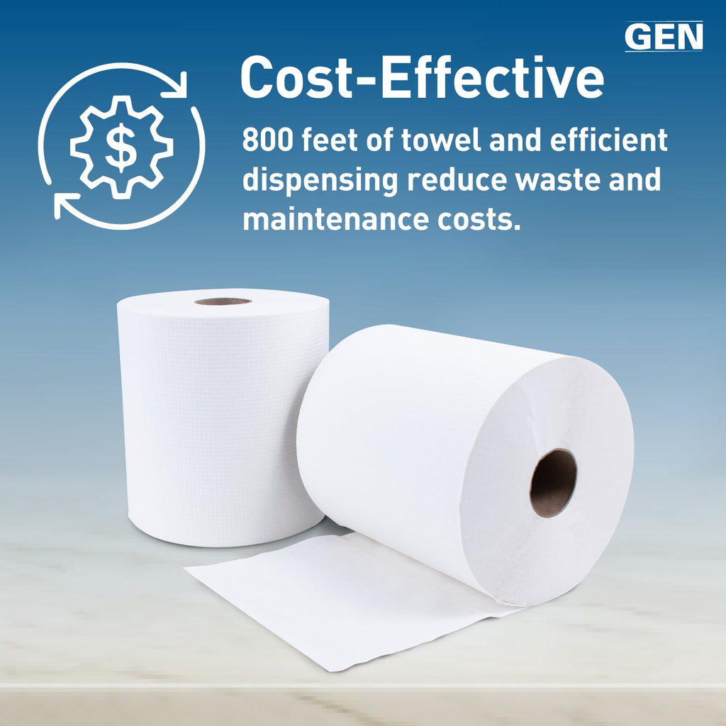 White Hardwound Roll Towels, 8-Inch x 800 ft, 6 Rolls D770