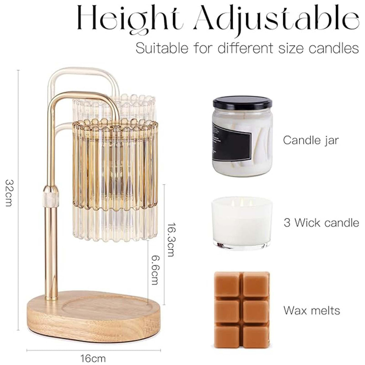 Candle Warmer Lamp with Timer, 2 Bulbs Height Adjustable Dimmable D4533