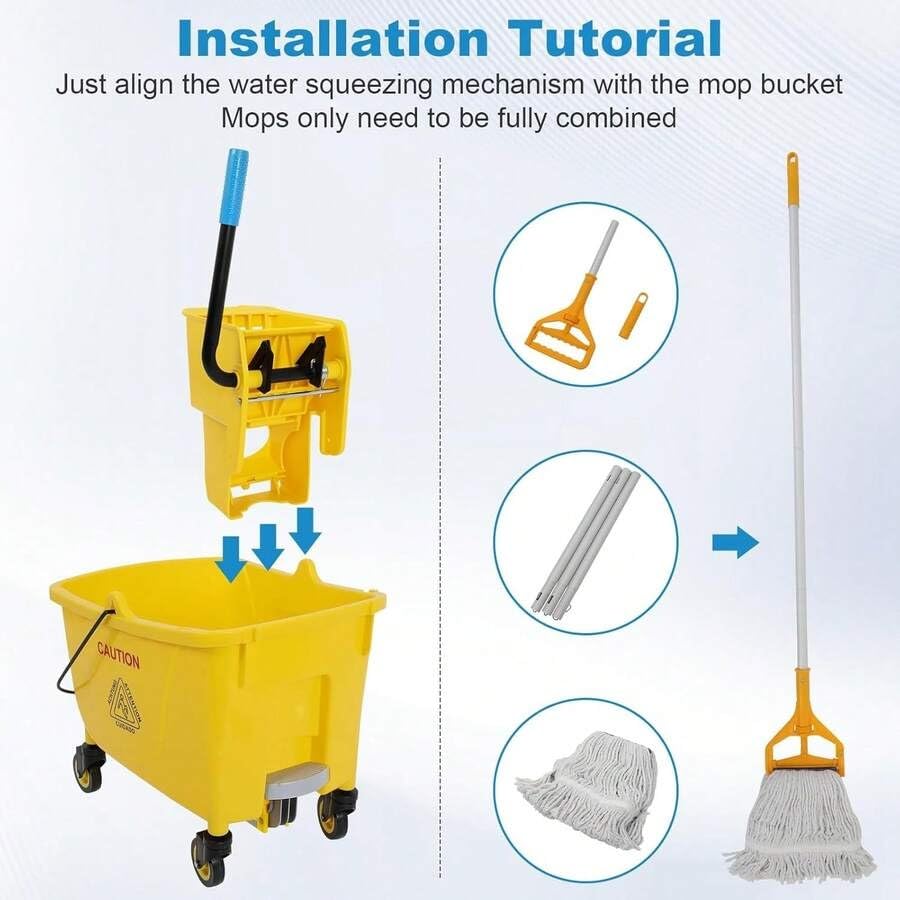Commercial Mop Bucket with Drain and Wringer 35 Quart Yellow G54592