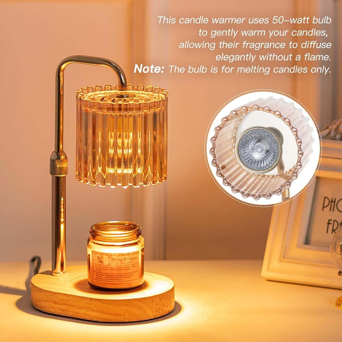 Candle Warmer Lamp with Timer, 2 Bulbs Height Adjustable Dimmable D4533
