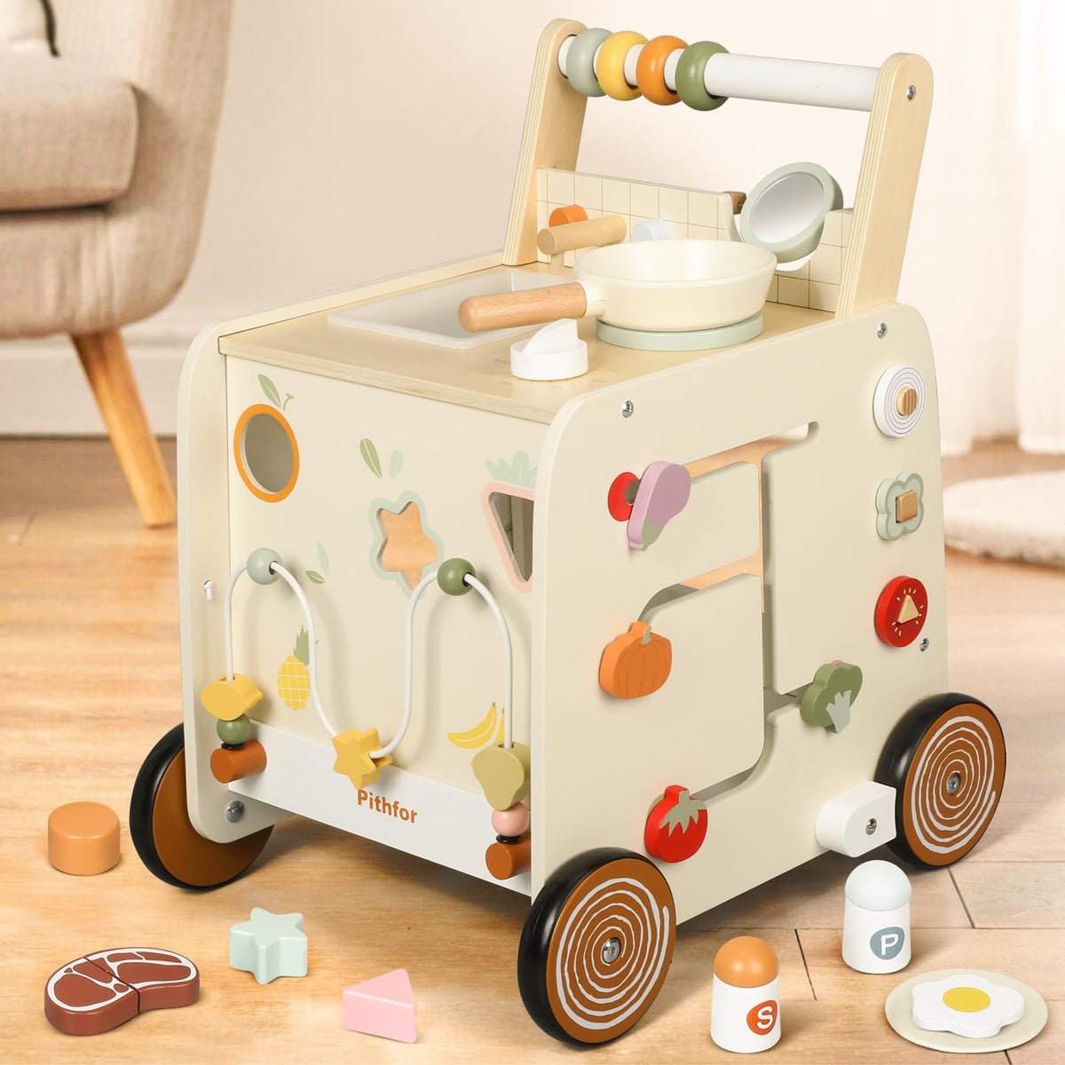 Wooden Baby Push Walker with Pretend Kitchen V815