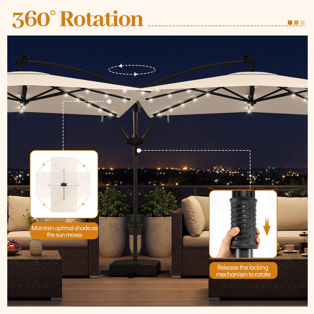 8x8 FT Solar Square Offset Cantilever Umbrella with Base O773275