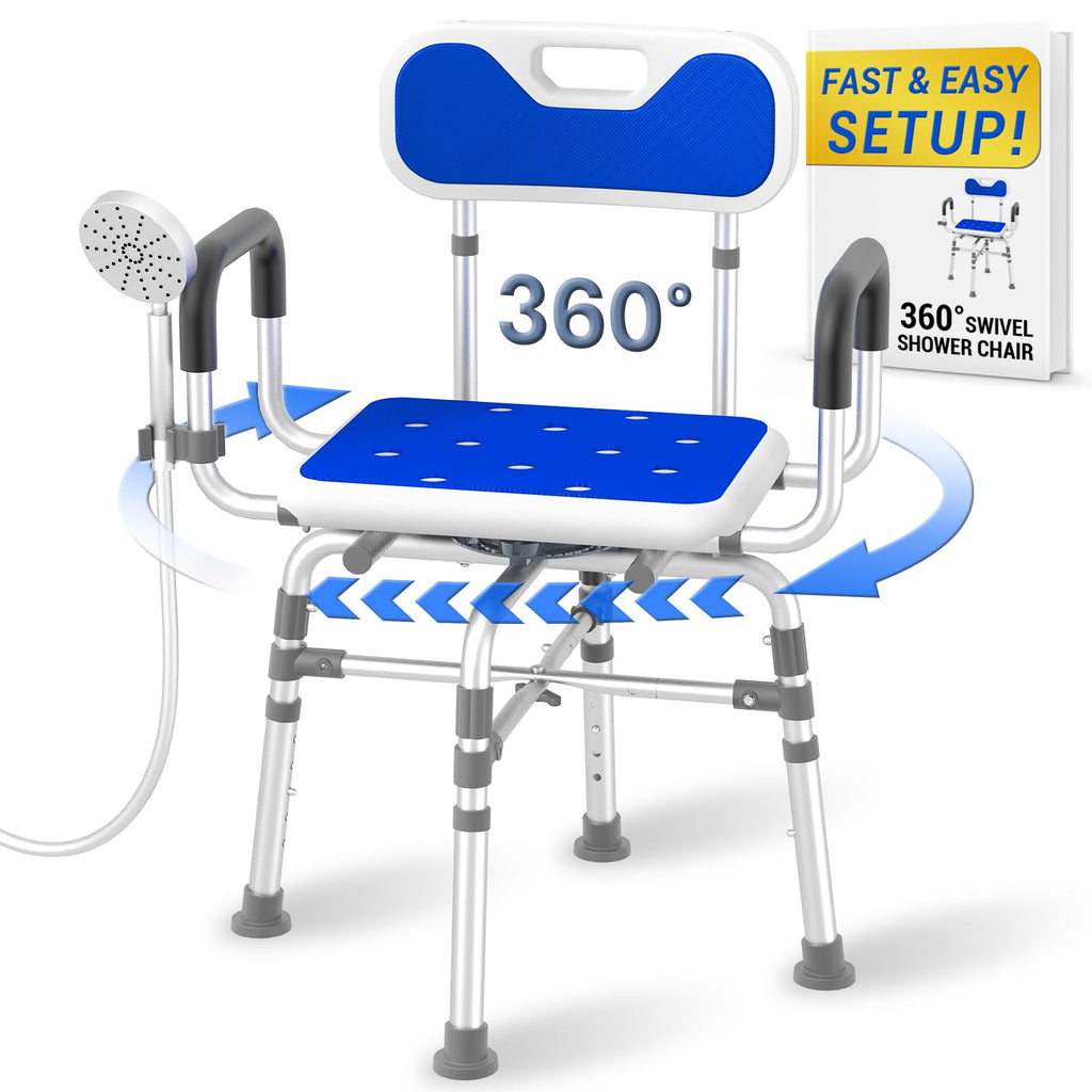 550 lbs Capacity Swivel Shower Chair with Back and Arms Q2727