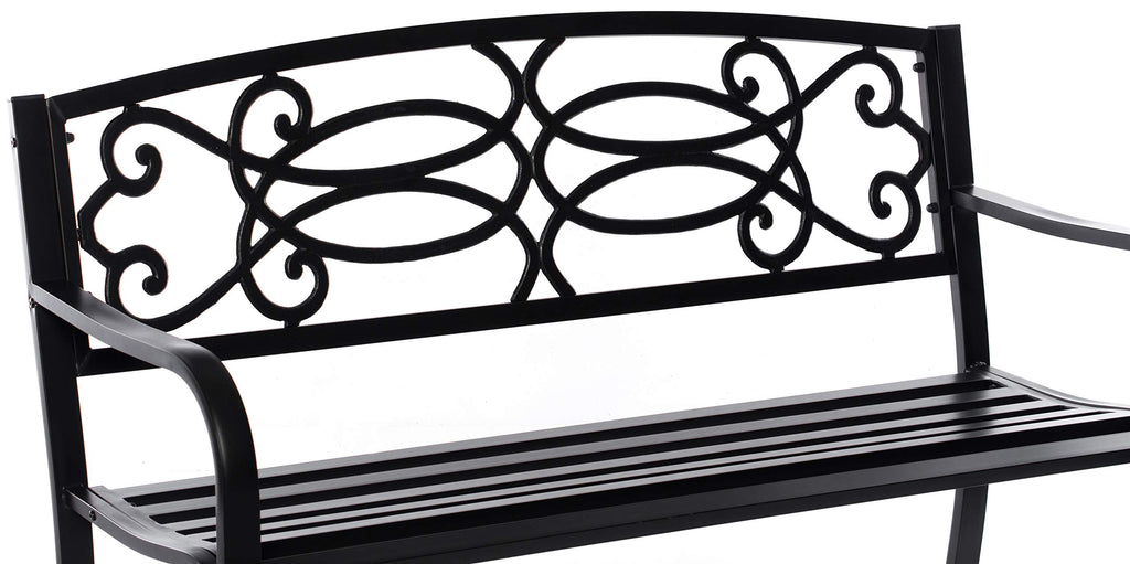 Steel Outdoor Patio Garden Bench with Cast Iron Backrest S80344