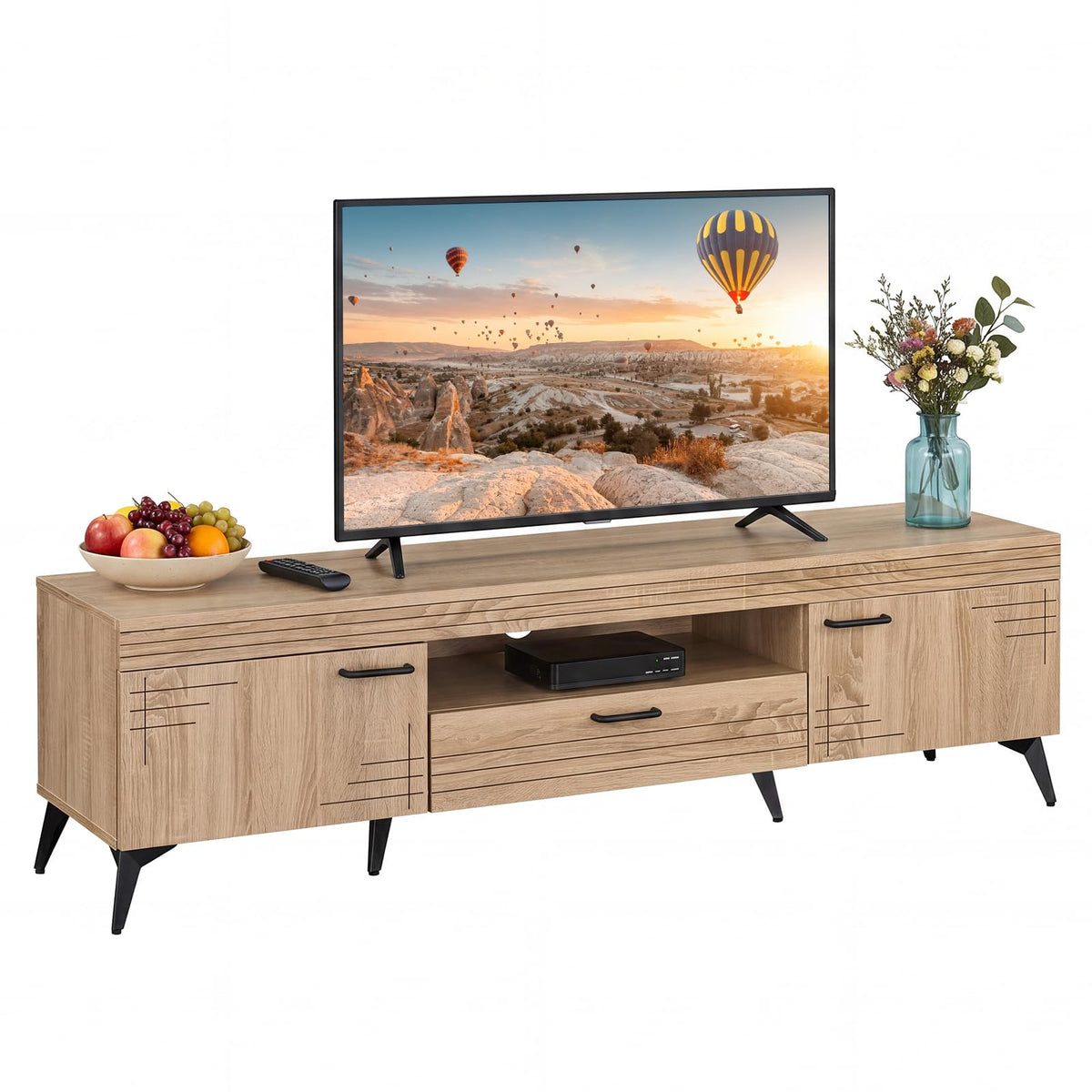 Mid Century Modern TV Stand with Storage Drawer and Open Shelf W8604