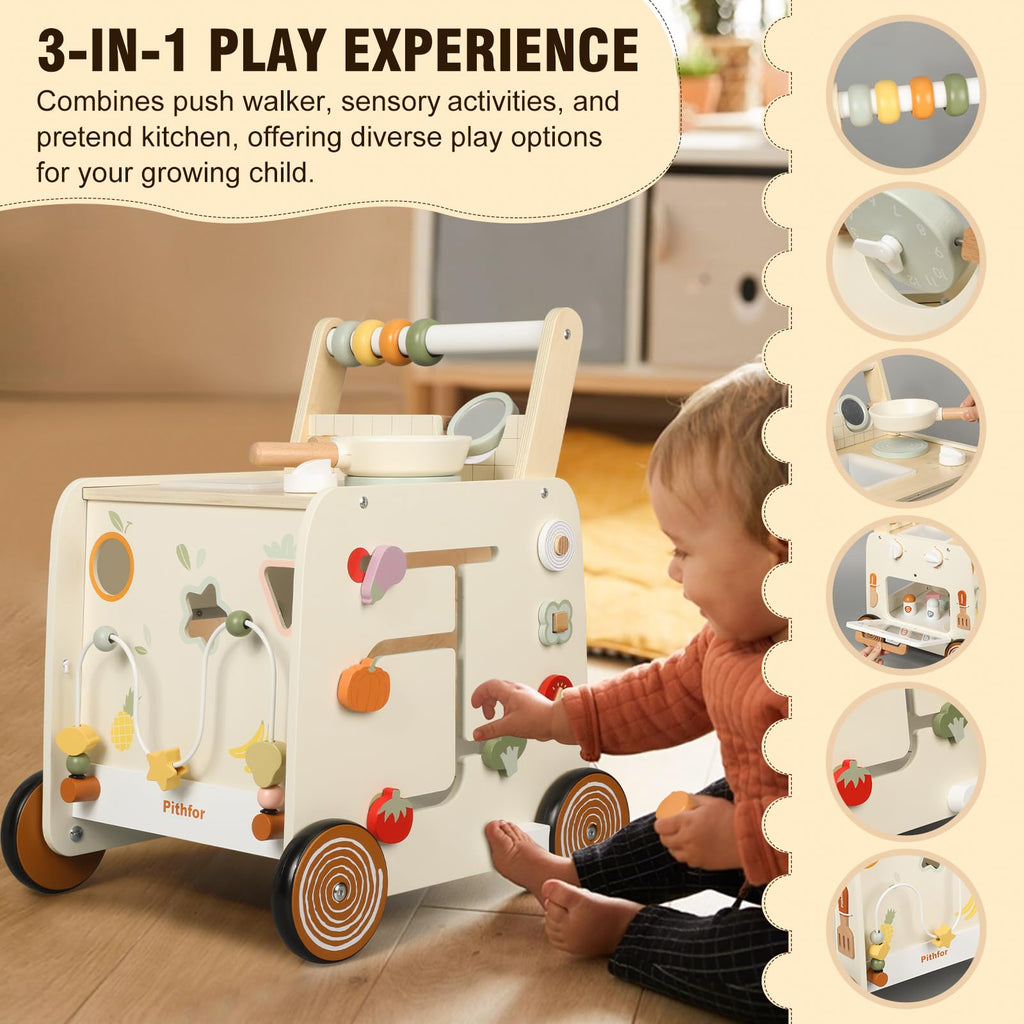 Wooden Baby Push Walker with Pretend Kitchen V815