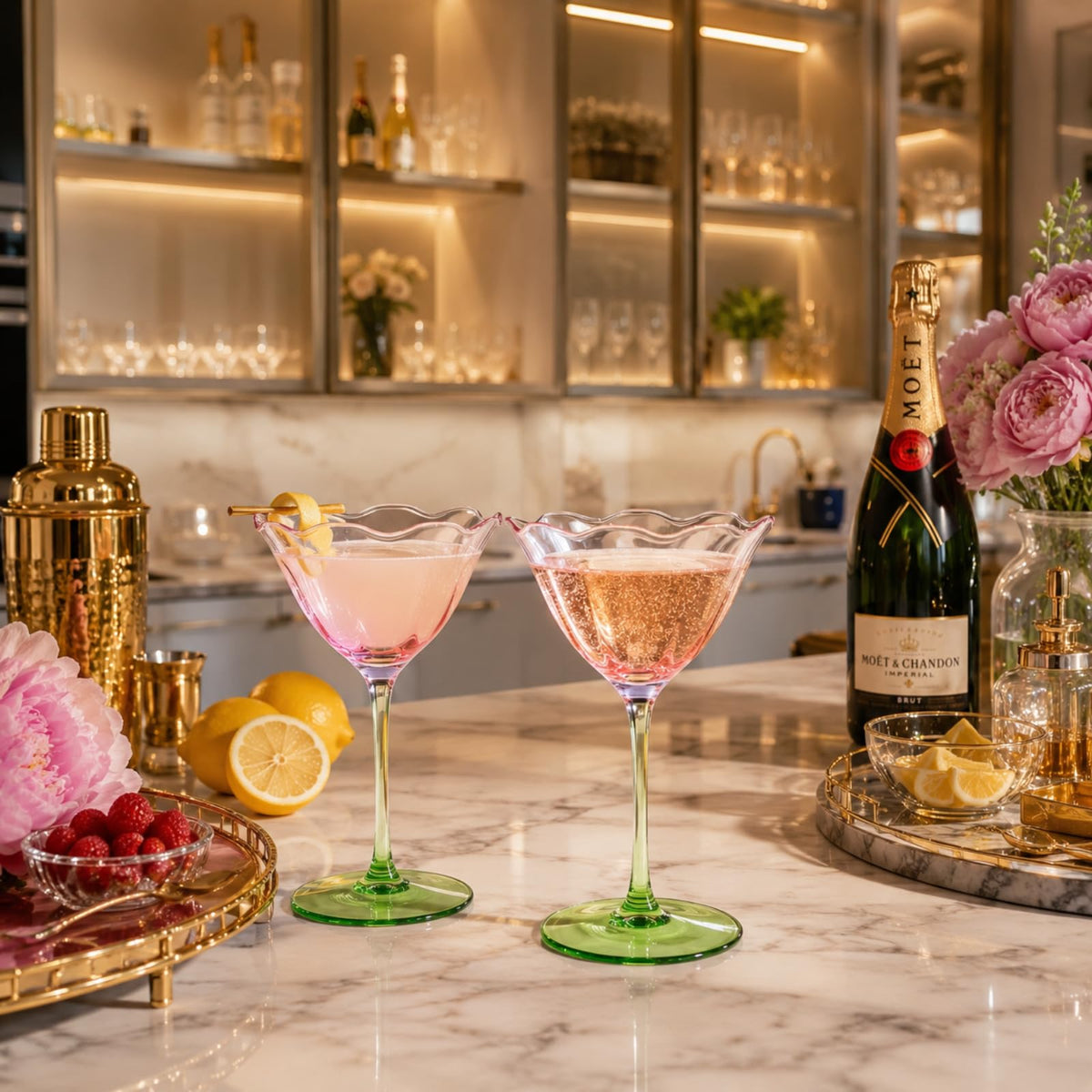 Pink Tulip Flower Cocktail Glasses 2 Set E166771