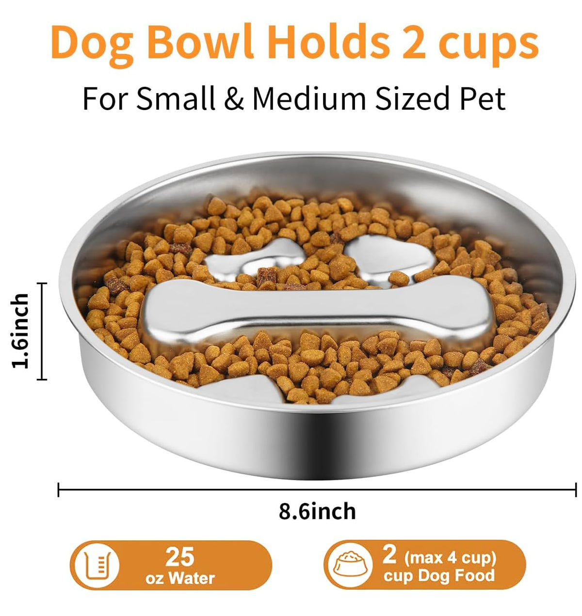 Stainless Steel Slow Feeder Dog Bowls, 2 Pcs X453