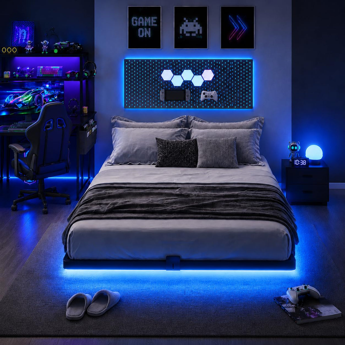 Full Size Floating Bed Frame with LED Lights M199