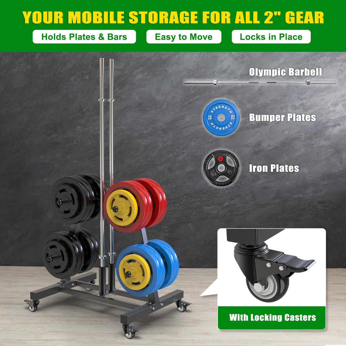 2" Olympic Weight Plate Tree Rack and Barbell Holders F721