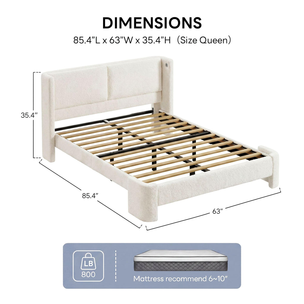 Queen Bed Frame with USB Ports & Wingback Headboard K455